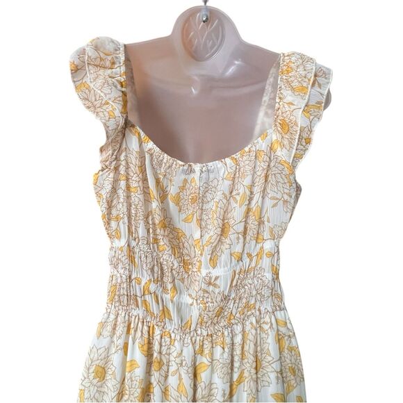 Trixxie Yellow Floral Ruffled Maxi Dress Sz L Milkmaid Boho Cottagecore Prairie - Picture 11 of 14